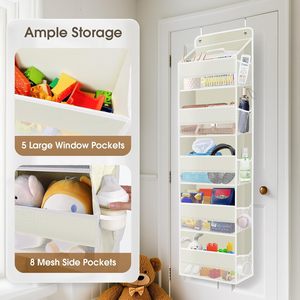 Over The Door Organizer 15 Pocket Beige Hanging <b>Storage</b> With Clear Window For <b>Shoes</b> And Clothes - Product Image 4
