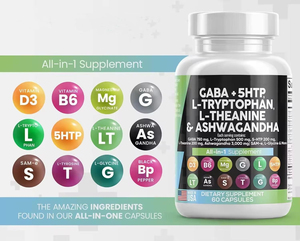 Cápsulas Herbales de 5-HTP Todo en Uno con GABA, L-Triptófano, L-Teanina y Ashwagandha para el Sueño, el Estado de Ánimo, las Emociones y la Relajación - Product Image 2