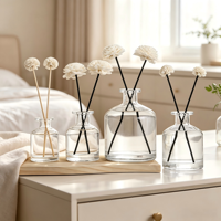 Bouteille diffuseur en verre transparent de plusieurs tailles, vide, rechargeable, pour huiles aromatiques, vente en gros