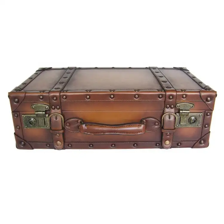 PU leather suitcase wood frame old fashioned vintage suitcase
