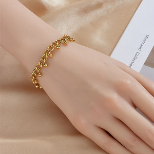 BS4062 Chic Dainty Plaqué Or En Acier Inoxydable <span class=keywords><strong>Gourmette</strong></span> Lien Clouté Pointillé Chaîne Boule Charmes Lever Du Soleil Bracelets - Product Image 3