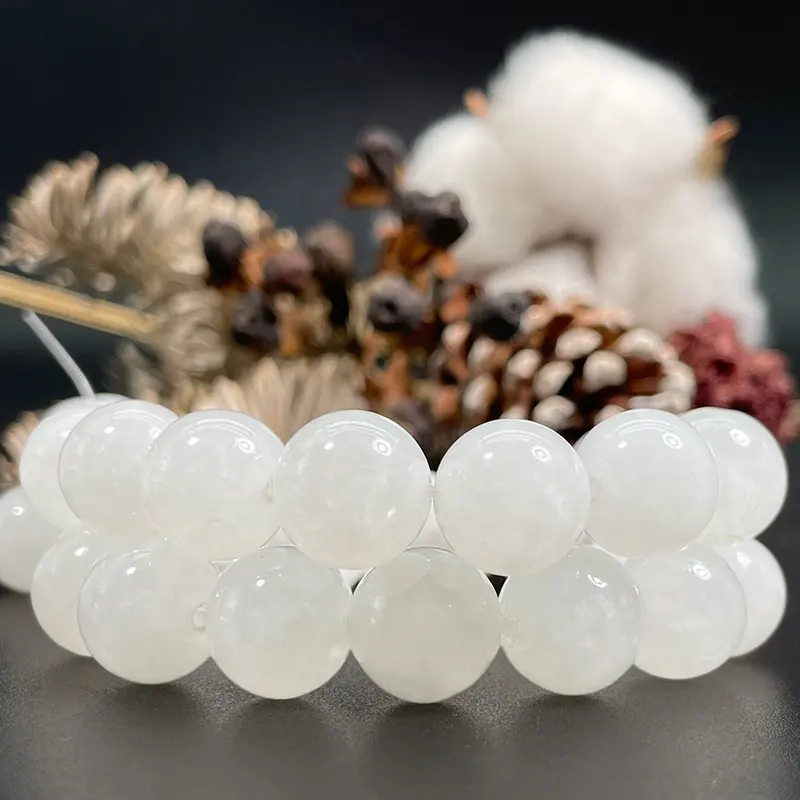 Natural Smooth Milky White Jade Gemstone Loose Beads For Jewelry Making DIY Handmade Crafts 4ミリメートル6ミリメートル8ミリメートル10ミリメートル12ミリメートル14ミリメートル