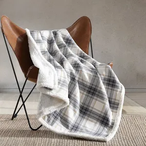 Лидер продаж, очень плотное мягкое теплое Двухслойное хлопковое Флисовое одеяло с принтом в клетку с индивидуальным логотипом