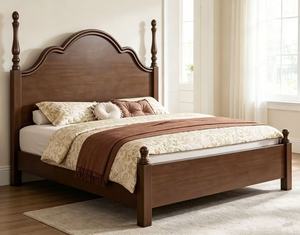 Premium <b>Queen</b> <b>Size</b> Solid Wood Spindle <b>Bed</b> With Curved Headboard For Vintage Bedroom - Product Image 6