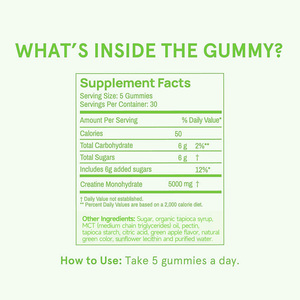 Gummies de créatine OEM saveur pomme 5g – Performance, force musculaire, entraînement, récupération pour athlètes – Végétaliennes, sans OGM, sans sucre - Product Image 3