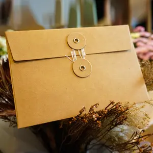 Küçük toplu özelleştirilmiş üreticileri stok ofis dosya çantası iş Kraft zarf dize kapatma ile