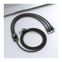 Câbles de données de chargeur de téléphone portable LED 66W 3 en 1 de haute qualité, conception lumineuse Câbles de charge Micro Usb 3 en 1