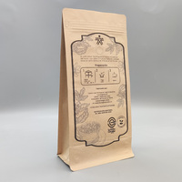 Papel Kraft PLA Bolsa reciclable biodegradable Papel Kraft de fondo plano resellable Bolsa de café lateral de ocho lados