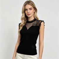 SHINING NIKA Nouveau débardeur tricoté court en maille ajourée transparente, personnalisé avec logo et motif de voiture brodé, style mode pour le commerce extérieur