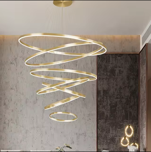 Anillo de círculo dorado Luz colgante Tamaños medianos grandes 3000K CCT Interior LED Cristal de hierro nórdico Hogar Hotel Bombilla de vidrio colgante - Product Image 2