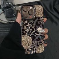 Casing Handphone TPU PC Berlapis Perak dengan Cetakan Bunga Mawar Mewah untuk Iphone 11 12 13 14 15 16 17 18 Pro Max