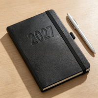 Agenda quotidien professionnel 2027 A5 en cuir PU, couverture rigide, à feuilles mobiles, avec bande élastique, logo personnalisé