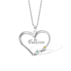 เครื่องประดับสำหรับครอบครัวส่วนบุคคลชื่อที่กำหนดเองเท้าของเด็กสร้อยคอจี้เพทายหัวใจจี้ชุบทองสำหรับเป็นของขวัญวันแม่ - Product Image 2