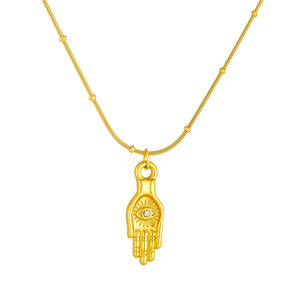 Collar con colgante de ojo y mano Vintage de moda con cadena de acero inoxidable de diseño único para mujeres y hombres, joyería de moda - Product Image 1