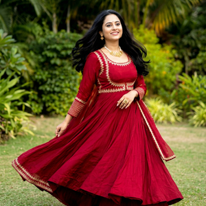 Ensemble MAXI ANARKALI PLAZZO DUPATTA en coton romain lourd avec broderie et travail de sequins - Product Image 1