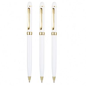 Stylo publicitaire sportif fin blanc personnalisé avec clip doré, logo personnalisé, stylo à bille en métal, encre rouge/bleue/noire - Product Image 1