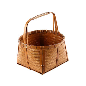Cesta Redonda Tejida de Bambú Estilo Chino 1-3L, Cesta de Picnic Hecha a Mano para Almacenamiento - Product Image 5