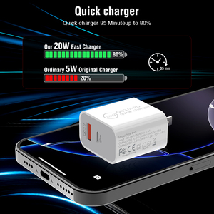 Almacén de EE. UU. <span class=keywords><strong>USB</strong></span> + Tipo <span class=keywords><strong>C</strong></span> Cargador de pared rápido dual <span class=keywords><strong>USB</strong></span> <span class=keywords><strong>C</strong></span> PD 20W Qc3.0 Adaptador de fuente de alimentación para Apple Iphone Us Plug Cargador rápido - Product Image 5