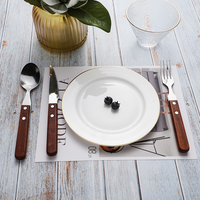 Ensemble de couverts en acier inoxydable 304 avec manche en bois, cuillère, fourchette et couteau, pour hôtel et restaurant