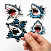 Autocollants personnalisés requin dessin animé, imperméables, autocollants en vinyle découpés, requin en colère, autocollant logo personnalisé pour casque et skateboard