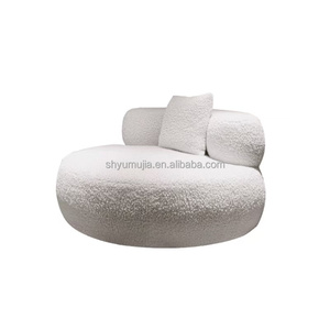 Nordic आधुनिक न्यूनतम 360 डिग्री घूर्णन टेडी मखमल कपड़े अवकाश कुर्सी लकड़ी के 360 डिग्री घूर्णन आलसी सोफे कुर्सी के लिए - Product Image 5