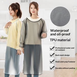 <span class=keywords><strong>Delantal</strong></span> de trabajo tipo mono para <span class=keywords><strong>mujer</strong></span>, de manga larga, impermeable, resistente al aceite y al desgaste, de TPU, con diseño de chaleco invertido, para uso doméstico y de cocina, con logotipo. - Product Image 2