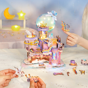 Tonecheer Star Workshop - Maison de poupée musicale à transmission mécanique LED activée par le toucher, <span class=keywords><strong>puzzle</strong></span> 3D en bois pour boutique de jouets - Product Image 4