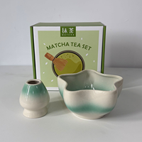 Ensemble de bols à matcha en céramique, motif étoile de mer, bol à thé kawaii 450 ml avec fouet en bambou Chasen pour cérémonie du thé, cadeau, forme spéciale