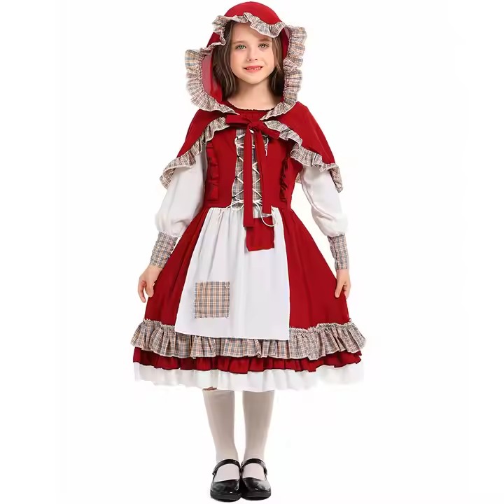 Disfraz De Caperucita Roja Para Bebé Niña De 18 Meses A 6 Años | Vestido Con Capa Y Delantal De Encaje Para Halloween Y Cumpleaños