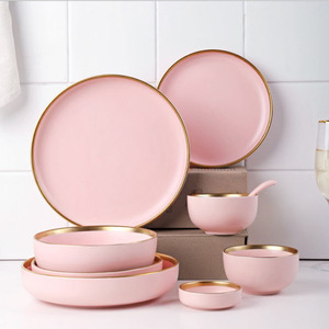 2019 caliente buen precio <span class=keywords><strong>rosa</strong></span> de cena de <span class=keywords><strong>porcelana</strong></span> conjuntos Hotel cerámica juego de vajilla - Product Image 2