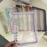 Couverture de carnet A5 en PVC à feuilles mobiles, série Macaron Pailleté, avec fermeture éclair et bord transparent, pour journal d'appréciation des fans