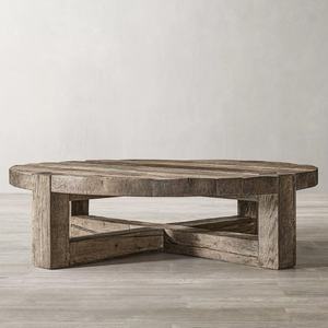 โต๊ะกาแฟไม้เนื้อแข็งทรงกลมสไตล์อเมริกันโบราณสำหรับห้องนั่งเล่น - Product Image 1