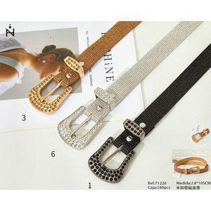 Cintura in Pelle con Mezza Fibbia Marca Z 2,8 cm 105 cm Accessorio Moda con Strass per Donne - Product Image 2