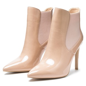 Grande taille en cuir verni <span class=keywords><strong>Beige</strong></span> dames chaussons talon aiguille bout pointu automne hiver femmes bottines chaussures 2022 - Product Image 1