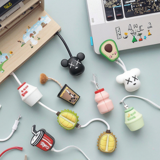 USB Charger Protector for Phone Cable Animals Fruit Bite Charging Cord Holder and Management Accessory