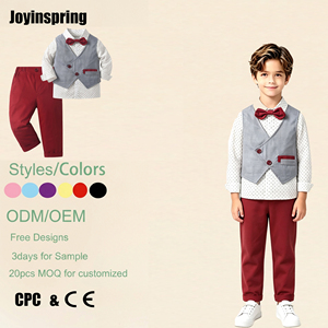 Traje Casual <span class=keywords><strong>de</strong></span> 3 Piezas <span class=keywords><strong>para</strong></span> Niños, Chaleco, Camisa <span class=keywords><strong>de</strong></span> Algodón con Puntos, Corbata <span class=keywords><strong>de</strong></span> Moño, Pantalones Rojos, Traje <span class=keywords><strong>de</strong></span> Caballero <span class=keywords><strong>para</strong></span> <span class=keywords><strong>Fiesta</strong></span> <span class=keywords><strong>de</strong></span> Boda, Compatible con OEM - Product Image 1