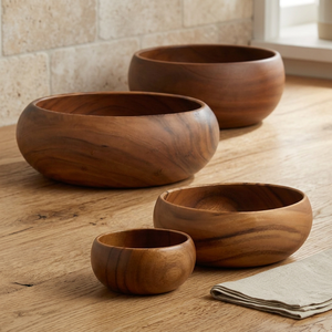 Bol à salade vintage en bois poli écologique, capacité supérieure à 10 L, pour la maison, les restaurants et les fêtes - Product Image 1