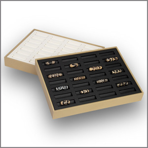 Plateau de présentation en cuir brossé pour perles Dzi, 28 compartiments, plateau de rangement pour bijoux à face blanche, pour perles et accessoires en vrac - Product Image 4