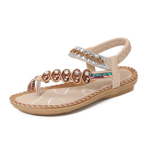 Sandalias Planas de Estilo Bohemio para Mujer con Pedrería, Suela de TPR, Transpirables, para Usar en Verano - Product Image 2