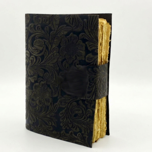Carnet de rituels en cuir noir à motifs floraux avec papier à bords festonnés, reliure spirale, couverture rigide, 100 feuilles, impression numérique, cadeau - Product Image 2