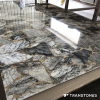 Veines d'or grande pierre translucide Faux panneau mural décoratif noir Onyx
