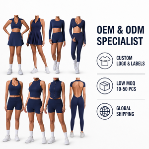 Ensembles de yoga sans couture bleu marine premium pour femmes avec justaucorps dos nu et short taille haute 2 pièces – Collection Fitness - Product Image 4