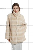 Manteau cardigan en fausse fourrure de vison, en laine moelleuse, coupe-vent, manches longues, col montant, vêtements d'extérieur avec poches pour femmes