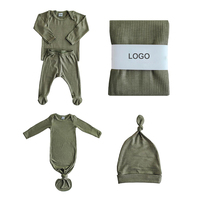 Ensemble de 4 pièces en coton biologique côtelé, ensemble cadeau pour nouveau-né, layette pour bébé