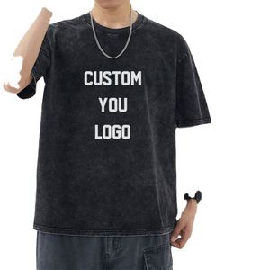 เสื้อยืดคอตตอนวินเทจฟอกสีสไตล์ดิสเทรส พิมพ์โลโก้ได้ตามต้องการ ทรงโอเวอร์ไซส์ ผ้าคอตตอนหนา 100% สำหรับผู้ชาย - Product Image 2