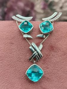 Elegante Colección de Joyería de Plata de Ley 925 con Collar con Colgante de Cristal de Cuarzo Real y Pendientes a Juego para Mujer - Product Image 1