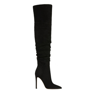 Wide Feet Size 45 Women Soft Flock Over Knee <b>Boots</b> High Thin Heels Side Zipper Long Booties Colors Custom Shoes - Product Image 3