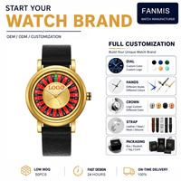 Montre Roulette Rotative 3D avec Logo Personnalisé, Boîtier en Alliage Doré, Bracelet en Cuir Noir, Style Casino Hangzhou, Design Unique et Créatif