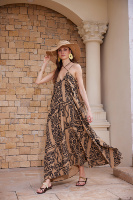 Robe longue en lin imprimé personnalisée, élégante, col halter, style bohème, pour la plage, les vacances d'été, les fêtes - Vente en gros - Vestidos Ropa Mujer