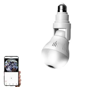 oem universal led bulb light 360 panoramic security surveillance V380 Pro app setup micro smart ip wireless wifi cctv cameras
